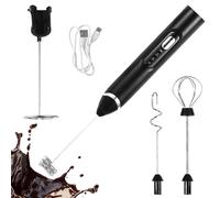 Milk Frother, Handheld Electric Foam Maker,Rechargeable Power Frother Wand Foam Maker,Drink Mixer for Coffee, Latte, Cappuccino, Matcha, Hot Chocolate, Egg,with Stand, Black