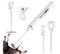 Milk Frother, Handheld Electric Foam Maker,Rechargeable Power Frother Wand Foam Maker,Drink Mixer for Coffee, Latte, Cappuccino, Matcha, Hot Chocolate, Egg,with Stand, White