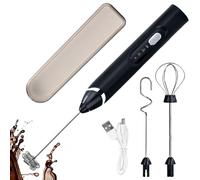 Milk Frother, Handheld Electric Foam Maker with Storage Box,Rechargeable Power Frother Wand Foam Maker,Drink Mixer for Coffee, Latte, Cappuccino, Matcha, Hot Chocolate, Egg,with Stand,Black