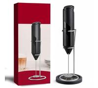 Milk Frother Handheld Powerful Foam Maker with Stand & Coaster to Catch Drips, Whisk Drink Mixer for Coffee, Cappuccino, Latte, Matcha, Hot Chocolate, with Stand, Black, Best Gift for Coffee Lover