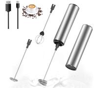 Milk Frother Handheld Stainless Steel,2 Speeds Milk Frother Electric USB Rechargeable,Portable 2 in 1 Coffee Frother Electric Whisk with 3 Replacement Heads for Latte, Cappuccino, Hot Chocolate