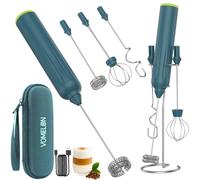 Milk Frother Handheld with 3 Stainless Steel Whisks, Rechargeable Electric Drink Mixer with Stand & Travel Case, Milk Foamer for Coffee, Latte, Cappuccino, Hot Chocolate, Egg,Jam Supplement-Green
