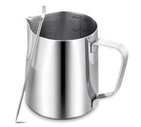 Milk Frother Jug for Coffee Machine - 600ml/20oz 304 Stainless Steel Milk Pitcher Cup with Decorating Art Pen,Metal Barista Accessories for Cappuccino Latte and Espresso,Dishwasher Safe