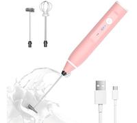 Milk Frother Rechargeable Handheld Electric Whisk Coffee Frother Mixer with 2 Stainless whisks 3 Speed Adjustable Foam Maker Blender for Coffee Matcha Latte Cappuccino Hot Chocolate(Classic Pink)