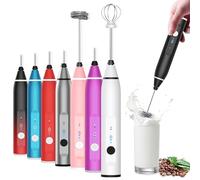 Milk Frother Rechargeable Handheld Electric Whisk Coffee Frother Mixer with 3 Stainless whisks 3 Speed Adjustable Foam Maker Blender for Coffee Matcha Latte Cappuccino Hot Chocolate(Black)