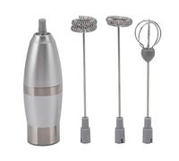 Milk Frother - Stainless Steel Electric Milk Foam Maker, Easy Use and Clean, Battery Powered with 3 Stirring Heads, Ideal for Hot and Cold Drinks at Home or Café, Compact and Por