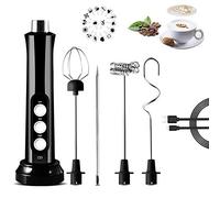 Milk Frother, USB Rechargeable Milk Frother Handheld Electric 3 Speeds Foam Maker with Stainless Steel Whisk for Cappuccino Latte Coffee Protein Powder Matcha Black One Size