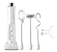 Milk Frother, USB Rechargeable Milk Frother Handheld Electric 3 Speeds Foam Maker with Stainless Steel Whisk for Cappuccino Latte Coffee Protein Powder Matcha White One Size