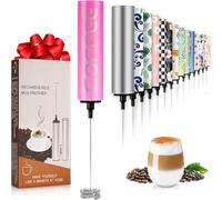 Milk Frother with 5 Detachable Whisk Heads, USB Rechargeable 2-Speed Coffee Whisk and Foam Maker for Latte, Cappuccino, Matcha, Protein Shakes, Hot Chocolate and Eggs(Flower 10)