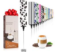 Milk Frother with 5 Detachable Whisk Heads, USB Rechargeable 2-Speed Coffee Whisk and Foam Maker for Latte, Cappuccino, Matcha, Protein Shakes, Hot Chocolate and Eggs(Flower 15)