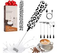 Milk Frother with 5 Detachable Whisk Heads, USB Rechargeable 2-Speed Coffee Whisk and Foam Maker for Latte, Cappuccino, Matcha, Protein Shakes, Hot Chocolate and Eggs(Flower 17)