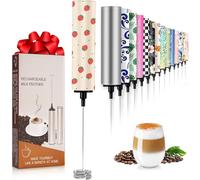 Milk Frother with 5 Detachable Whisk Heads, USB Rechargeable 2-Speed Coffee Whisk and Foam Maker for Latte, Cappuccino, Matcha, Protein Shakes, Hot Chocolate and Eggs(Flower 6)