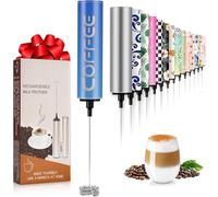 Milk Frother with 5 Detachable Whisk Heads, USB Rechargeable 2-Speed Coffee Whisk and Foam Maker for Latte, Cappuccino, Matcha, Protein Shakes, Hot Chocolate and Eggs(Flower 11)