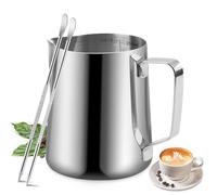 Milk Frothing Pitcher - 12oz/350ml Milk Frother Cup Stainless Steel Jug Steaming Pitcher, Milk Coffee Cappuccino Latte Art Barista Steam Pitchers Milk Jug Cup with Extra Two Decorating Pen