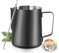 Milk Frothing Pitcher - 12oz/350ml Milk Frother Cup Stainless Steel Jug Steaming Pitcher, Milk Coffee Cappuccino Latte Art Barista Steam Pitchers Milk Jug Cup with Decorating Pen【Black】