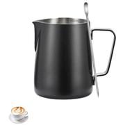 Milk Frothing Pitcher - 12oz/350ml Milk Frother Cup Stainless Steel Jug Steaming Pitcher, Milk Jug with Measurement Mark and Decorating Pen for Making Latte Art and Cappuccino Coffee (350ML Black)