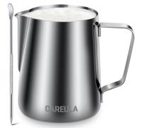 Milk Frothing Pitcher, 12oz Stainless Steel Milk Frother Cup Steaming Pitcher, Coffee Bar Cappuccino Espresso Machine Accessories Barista Tools, Metal Pitcher Milk Jug with Decorating Latte Art Pen