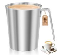 Milk Frothing Pitcher,1500/2000ml Milk Pitcher Cup Stainless Steel Jug Measuring Cup with Scale,Coffee Cappuccino Latte Art Barista Steam Pitchers for Kitchen Bar Cafe(Silver,1500ML)