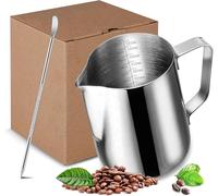 Milk Frothing Pitcher 20oz/600ml, 304 Stainless Steel Milk Jug | Milk Frother Jug with Measurement Mark and Decorating Pen for Latte Art, Cappuccino, Espresso, Dishwasher Safe