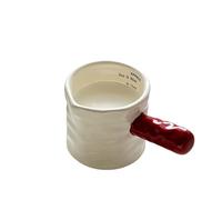 Milk Frothing Pitcher 2pcs 3oz/90ml Milk Jug Cup with Scale Fine Ceramic Measuring Extraction(Red)