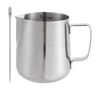 Milk Frothing Pitcher 350ml/12oz Handheld Stainless Steel Milk Jug for Coffee Machine with Measurement Mark and Decorating Pen for Making Cappuccino Latte Coffee Art