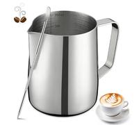 Milk Frothing Pitcher, 350ml/12oz Milk Jug for Coffee Machine, Stainless Steel Pitcher with Measurement Mark and Decorating Pen for Making Latte Art