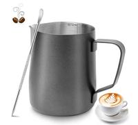 Milk Frothing Pitcher, 350ml/12oz Milk Jug for Coffee Machine, Stainless Steel Pitcher with Measurement Mark and Decorating Pen for Making Latte Art and Cappuccino, Suitable for Coffee Lovers, Black