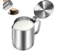 Milk Frothing Pitcher,Stainless Steel Espresso Steaming Pitchers with Lid 33.8oz/50.7oz Dishwasher Safe Milk Pitcher Cup for Latte Coffee Art(Silver,1000ML)