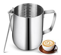 Milk Frothing Pitchers 20oz/600ml, Stainless Steel Espresso Steaming Pitchers with Decorating Pen Coffee Milk Frother Cup with Scale Cappuccino Latte Art Barista Steam Pitchers Milk Frother Cup