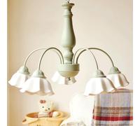 Milk Glass Green 3 Chandelier French Country Flower Ceiling Pendant Light Kitchen Island Farmhouse Large Hanging Lamp for Bedroom Dining Living Room Foyer
