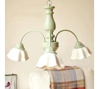 Milk Glass Green Modern 3 Chandelier French Country Flower Ceiling Pendant Light Kitchen Island Farmhouse Large Hanging Lamp for Bedroom Dining Living Room Foyer