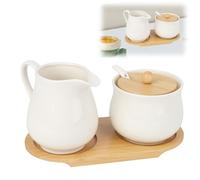 Milk Jug and Sugar Bowl Set, Ceramic Sugar Container Set with Lid Sugar and Cream Serving Coffee Serving Set with Tray Sugar and Creamer Set Perfect for Breakfast, Tea, Entertaining Guests (White)