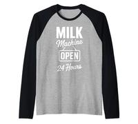 Milk Machine Open 24 Hours Funny New Mother Breastfeeding Raglan Baseball Tee