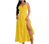 Milk Maid Dress Women UK Sale Clearance Strappy Dresses Square Neck Sleeveless Maxi Dress Summer Elegant Party Dress Boho Beach Holiday Long Dress Ladies High Split Milkmaid Sundresses