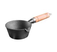 Milk Pan Cast Iron Saucepan, Pre- Seasoned Basting Pot, Nonstick Sauce Pot, Kitchen Cheese Butter Melting Pot with Wood Handle for Oil Milk Candy Chocolate, 28X11X6cm