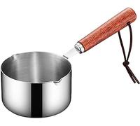 Milk Pan,Stainless Steel Milk Warmer, with Wooden Handle and Dual Pour Spouts,Small Sauce Pan,for Warmer Coffee,Butter (80ml)