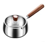 Milk Pot Made from Food Safe 316 Stainless Steel, Equipped with Triple Layer Bottom for Even Heating, Walnut Handle That Stays Cool, Dual Pouring Spouts, and Glass Lid (700ml)