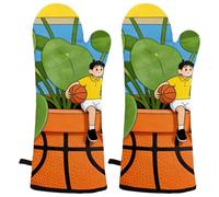 Milk Puff Heat Resistant Oven Mitts, 2 Pairs Non-Slip Silicone & Cotton Lining, Flexible Kitchen Gloves for Baking, Grilling, Cooking, Microwave & Air Fryer (Black & Gray)