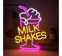Milk Shakes Neon Sign Ice Cream LED Light for Dessert Shop Restaurant Decor | Milk Tea LED Signs for Wall, Dimmable Frozen Yogurt Neon Light, Food Drink Acrylic Neon Wall Sign, USB Powered, Easy to Hang