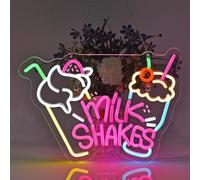 Milk Shakes Neon Sign, Milkshake LED Light, Ice Cream Shop Frozen Yogurt Bar Bubble Tea Store Neon Light for Bar Coffee Shop Decor