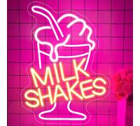 Milk Shakes Neon Signs, Milk Tea Ice Cream Neon Lights for Wall Decor, LED Dimmable Light Up Sign USB Powered for Coffee Bar Kitchen Store Restaurant Cafe Dessert Shop Home Party