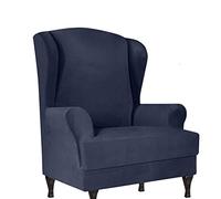 Milk Silk Wingback Chair Covers 2 Piece,Solid Color Sofa Cover Non Slip Anti-ScratchUniversal,Washable High back chair covers (Dark Blue)