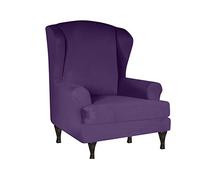 Milk Silk Wingback Chair Covers 2 Piece,Solid Color Sofa Cover Non Slip Anti-ScratchUniversal,Washable High back chair covers (Purple)