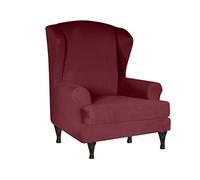 Milk Silk Wingback Chair Covers 2 Piece,Solid Color Sofa Cover Non Slip Anti-ScratchUniversal,Washable High back chair covers (Red)