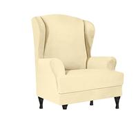 Milk Silk Wingback Chair Covers 2 Piece,Solid Color Sofa Cover Non Slip Anti-ScratchUniversal,Washable High back chair covers (White1)