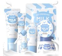 Milk Skin Care Set For Girls & Women, Skincare Kit With Cleanser, Serum, Eye Cream, Cream, Face Mask, Exfoliating Scrub, Shrink Pores & Moisturizing, 11PCS Face Kit Travel Size For Fine Lines, Acne.