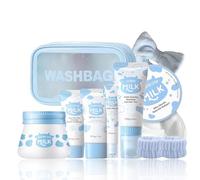 Milk Skin Care Sets&Kits, Milk Skincare Set For Kids Skin Care Products, Beauty Gift Sets For Women, Cleanser,Eye Cream,Scrub, Sunscreen,Hand Wax,Brightening Cream, Exquisite Cosmetic Bag