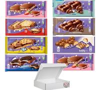 Milk Strawberry,Hazelnut,Lu,TUC,Bubbly White,Bubbly Cococnut,Caramel,Happy Cow Mixed Chocolates Bars With Gift Box - Delicious Tasty & Twisty Treat Gift Box (8 x Bars)