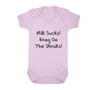 Milk Suck! Bring on The Steaks! Baby Grow Vest, 3-6 Months, Pastel Pink