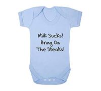 Milk Suck! Bring on The Steaks! Baby Grow Vest, 6-12 Months, Pastel Blue